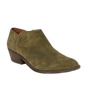 Lucky Brand Faithly Green Suede Almond Toe Booties